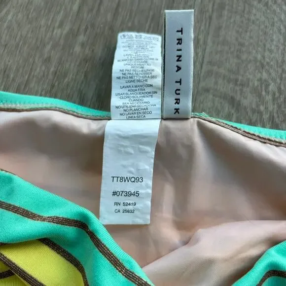 Trina Turk Lurex Stripe Bikini Bralette Top Pastel Stripe Swim Size 6 Pink Teal - Picture 15 of 16